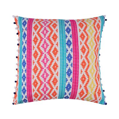 multi coloured pom pom cushion