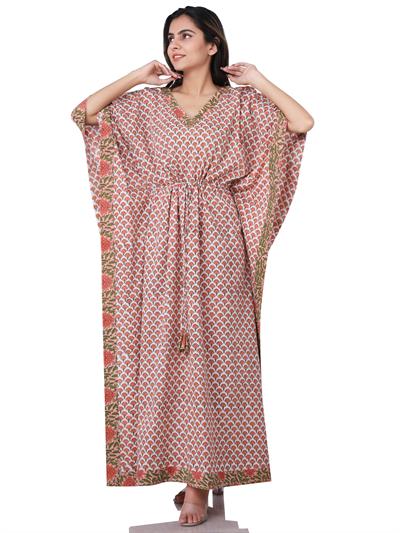 vintage french orange rose floral long kaftan 1