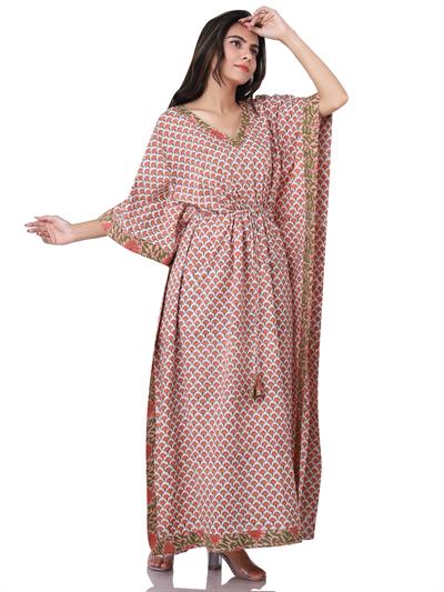 vintage french orange rose floral long kaftan 1