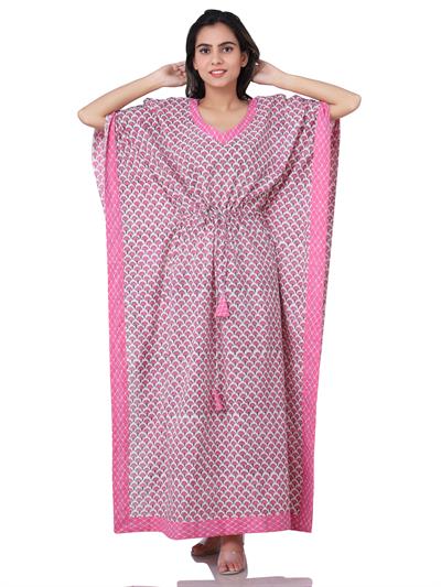 vintage french pink rose floral long kaftan 1 1