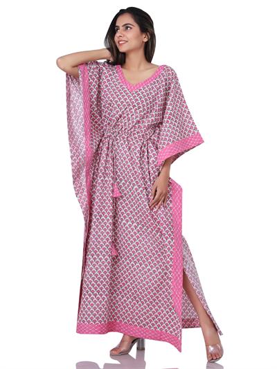 vintage french pink rose floral long kaftan 1 1